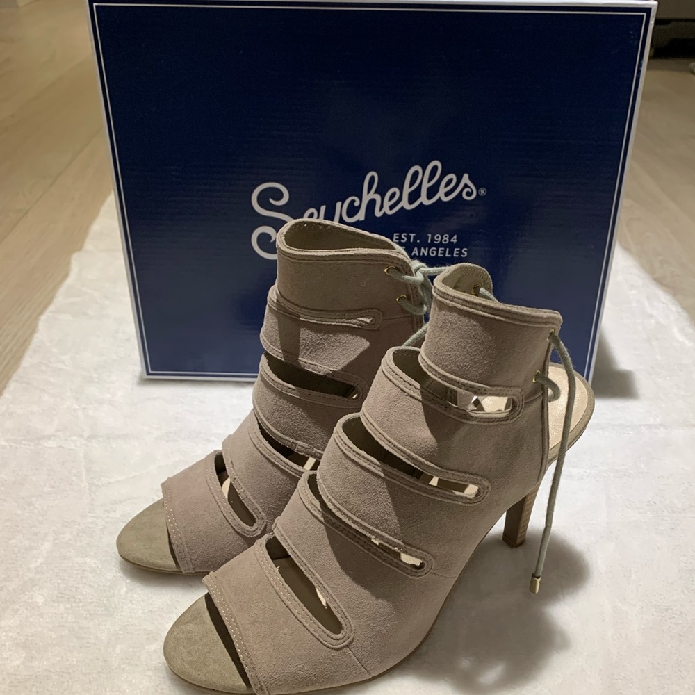 SEYCHELLES faux suede lace back heels / sandals